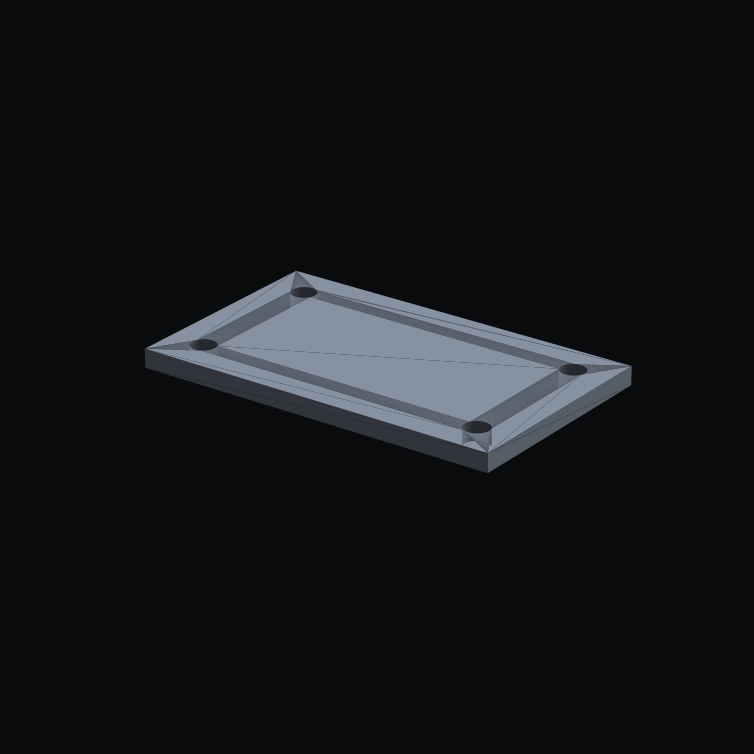 Isometric render of a generated steel base plate with four corner holes